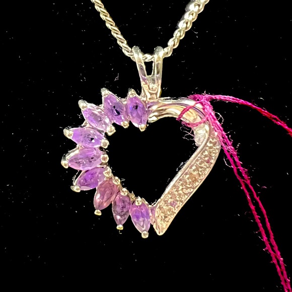 Jewelry - Sterling and Amethyst Heart Shaped Pendant with 18” Chain Sterling Chain
